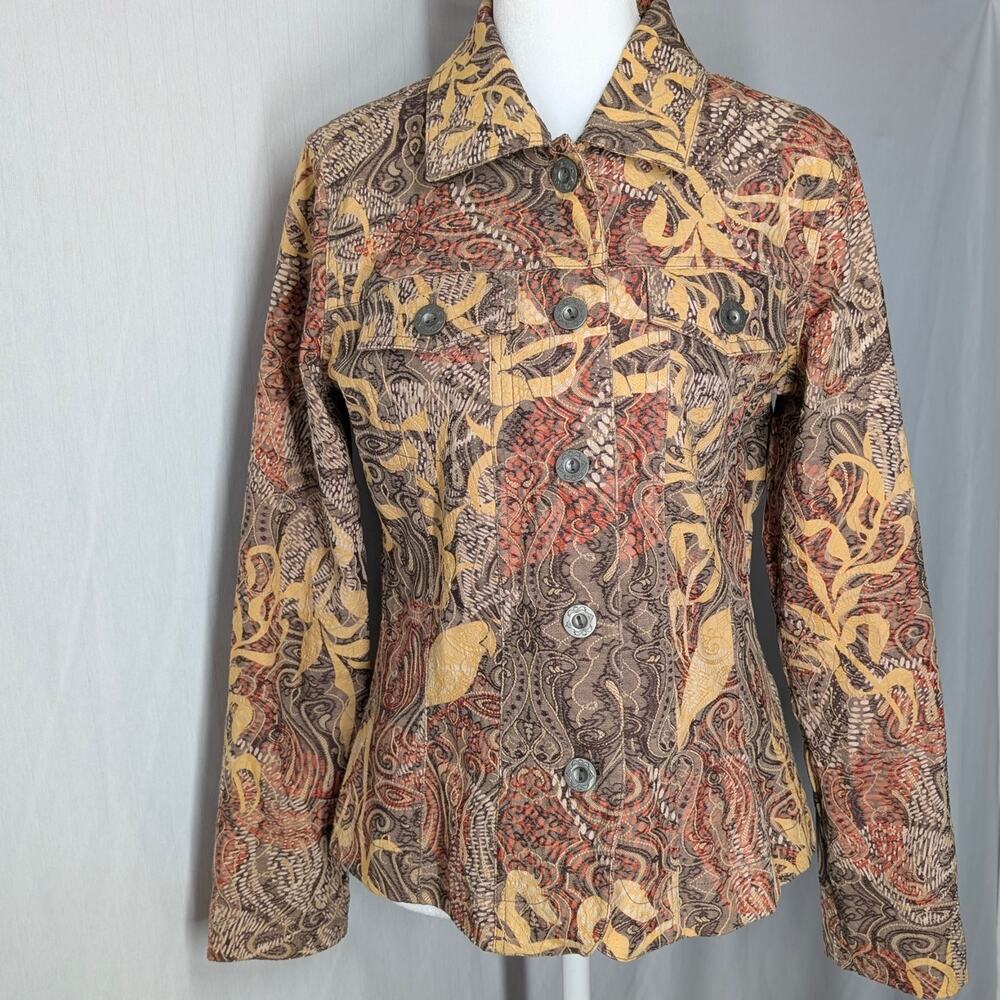 Analogy Jacket stretch Brocade Tapestry button down paisley floral women medium